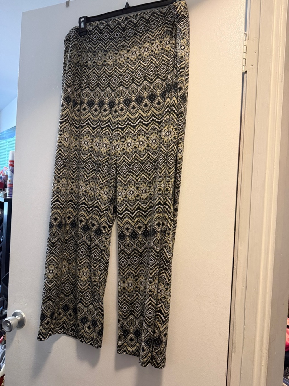 AGB Wide Leg Pants in Black and Gray Geometric Print